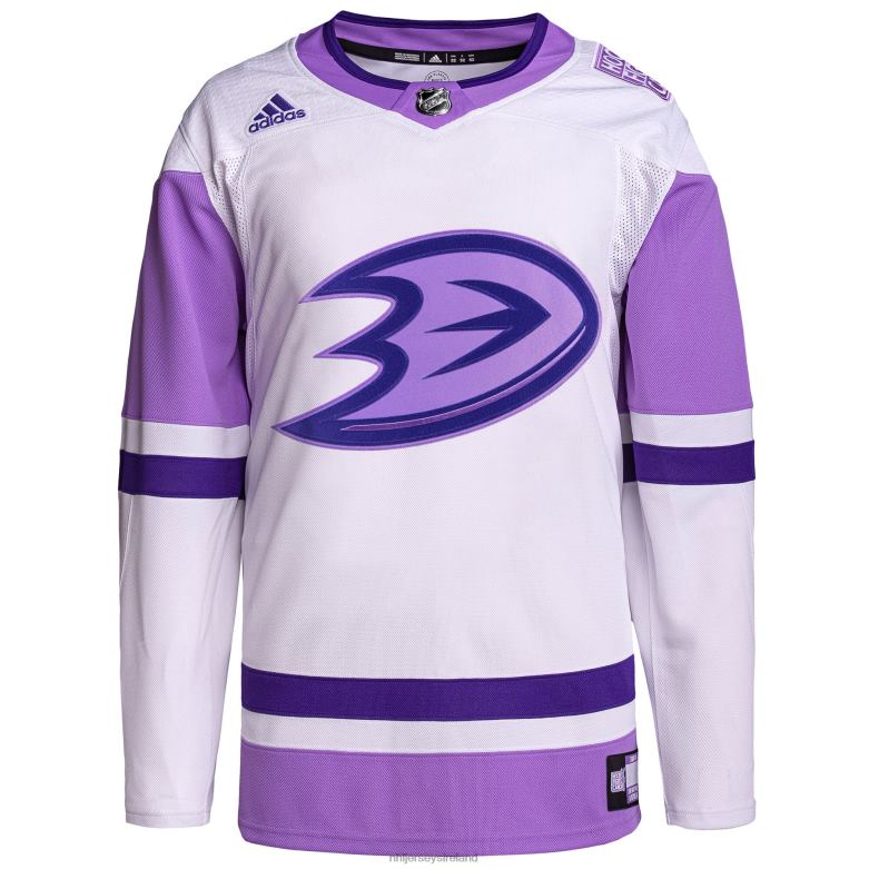 NHL Men Anaheim Ducks Adidas White/Purple Hockey Fights Cancer Primegreen Authentic Blank Practice Jersey D002V989 Clothing