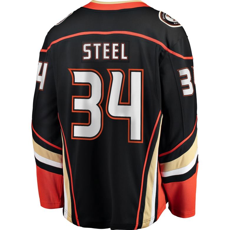 NHL Men Anaheim Ducks Sam Steel Fanatics Branded Black Team Color Breakaway Player Jersey D002V2224 Clothing