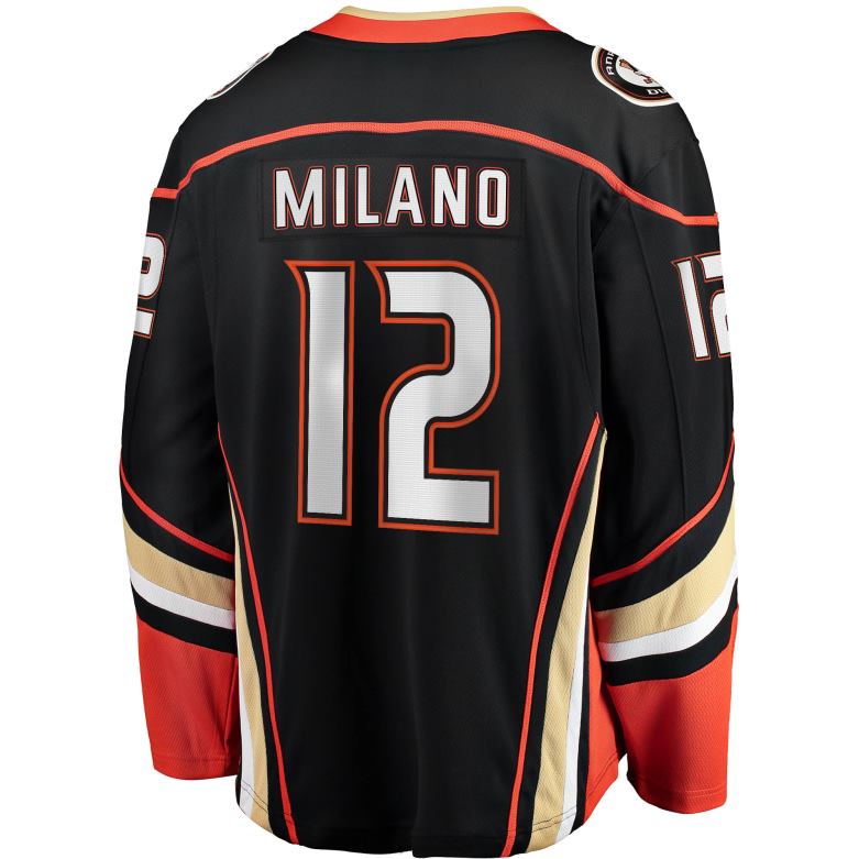 NHL Men Anaheim Ducks Sonny Milano Fanatics Branded Black Home Breakaway Player Jersey D002V2241 Clothing