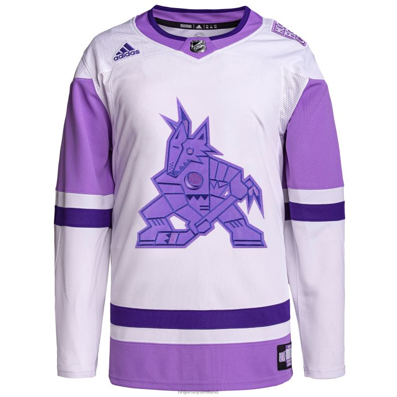NHL Men Arizona Coyotes Adidas White/Purple Hockey Fights Cancer Primegreen Authentic Blank Practice Jersey D002V965 Clothing