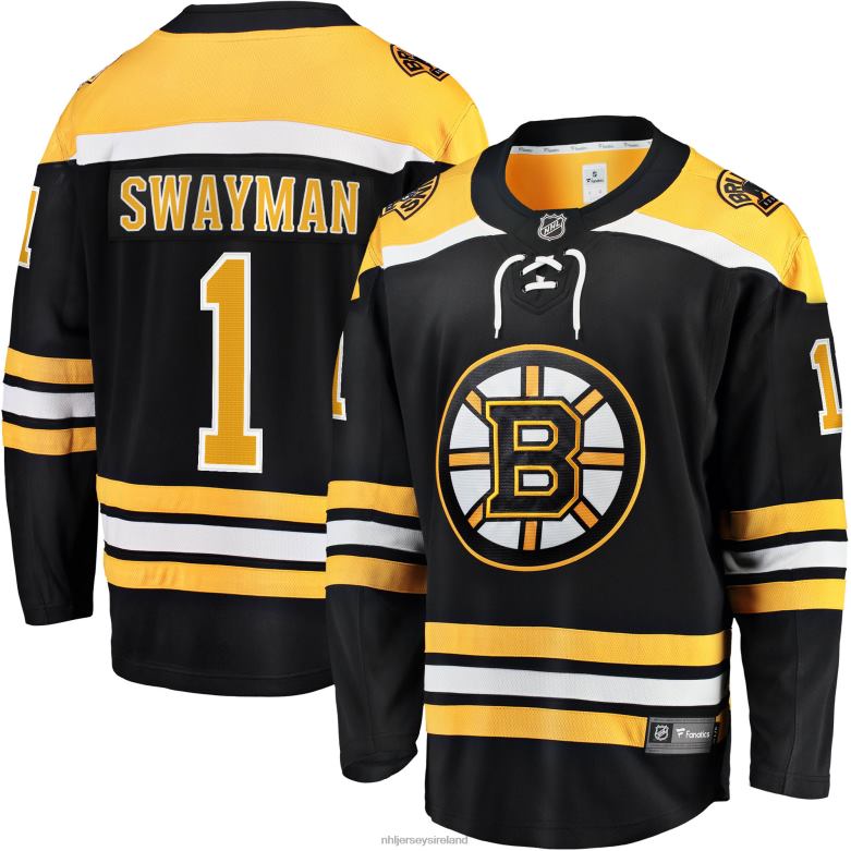 NHL Men Boston Bruins Jeremy Swayman Fanatics Branded Black 2017/18 Home Breakaway Replica Jersey D002V123 Clothing