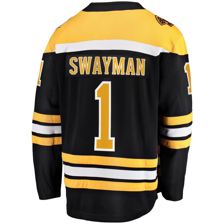 NHL Men Boston Bruins Jeremy Swayman Fanatics Branded Black 2017/18 Home Breakaway Replica Jersey D002V123 Clothing