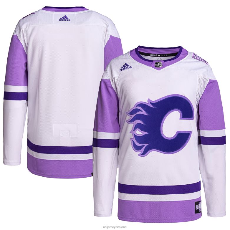NHL Men Calgary Flames Adidas White/Purple Hockey Fights Cancer Primegreen Authentic Blank Practice Jersey D002V1279 Clothing