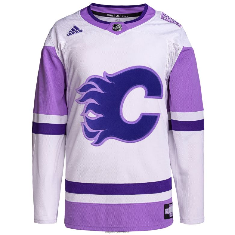 NHL Men Calgary Flames Adidas White/Purple Hockey Fights Cancer Primegreen Authentic Custom Jersey D002V2086 Clothing