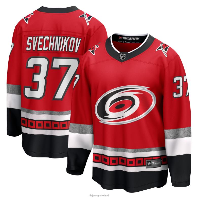 NHL Men Carolina Hurricanes Andrei Svechnikov Fanatics Branded Red 25Th Anniversary Premier Breakaway Player Jersey D002V1086 Clothing