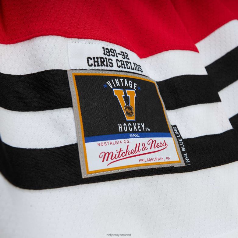 NHL Men Chicago Blackhawks Chris Chelios Mitchell  Ness Red 1991 Blue Line Player Jersey D002V685 Clothing