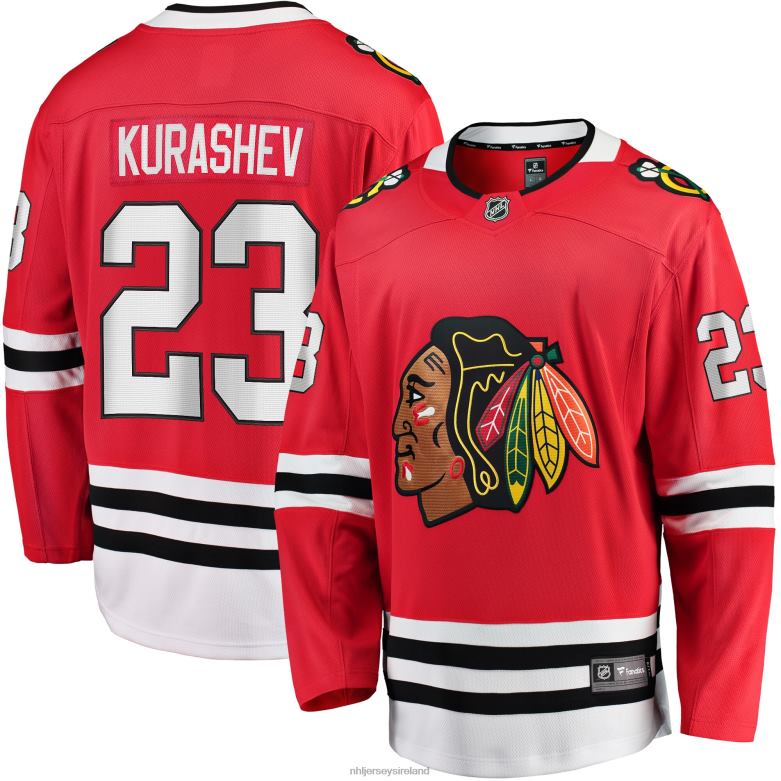 NHL Men Chicago Blackhawks Philipp Kurashev Fanatics Branded Red Home Breakaway Player Jersey D002V1735 Clothing