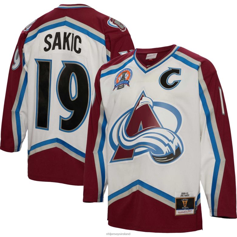 NHL Men Colorado Avalanche Joe Sakic Mitchell  Ness White 2000 Blue Line Player Jersey D002V109 Clothing