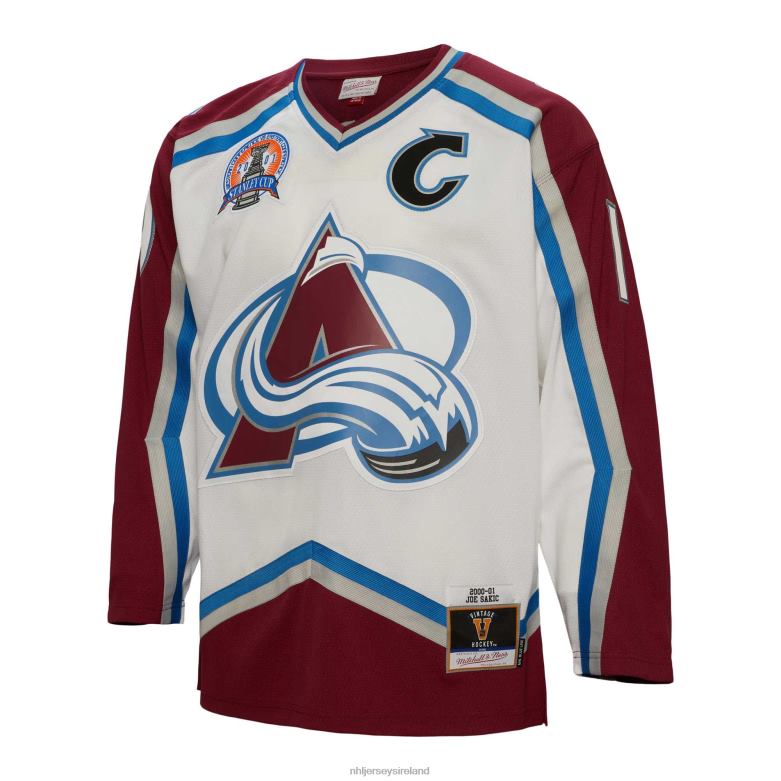 NHL Men Colorado Avalanche Joe Sakic Mitchell  Ness White 2000 Blue Line Player Jersey D002V109 Clothing