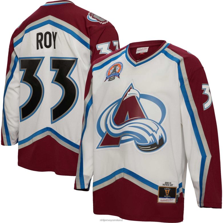 NHL Men Colorado Avalanche Patrick Roy Mitchell  Ness White 2000 Blue Line Player Jersey D002V186 Clothing
