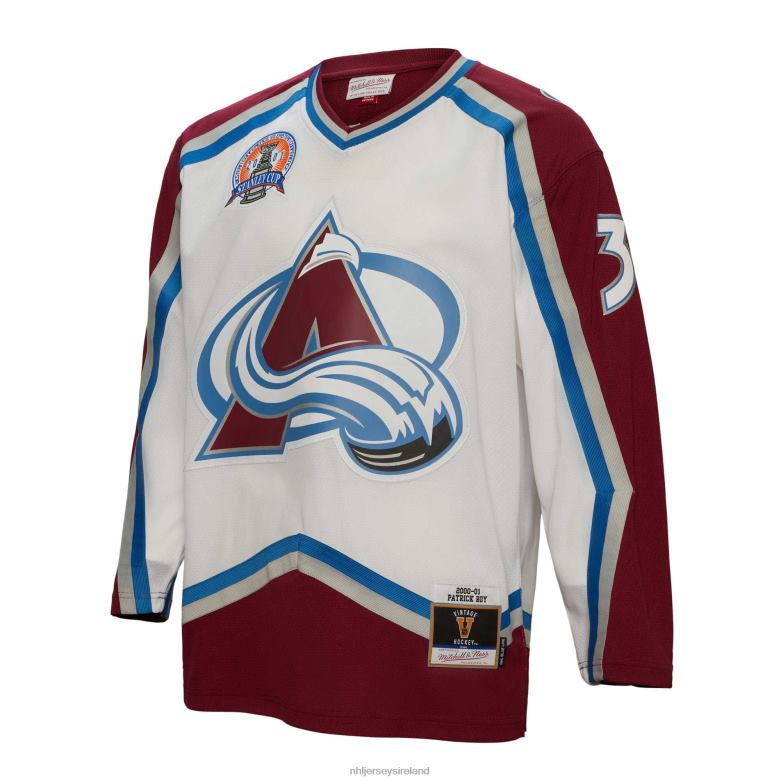 NHL Men Colorado Avalanche Patrick Roy Mitchell  Ness White 2000 Blue Line Player Jersey D002V186 Clothing
