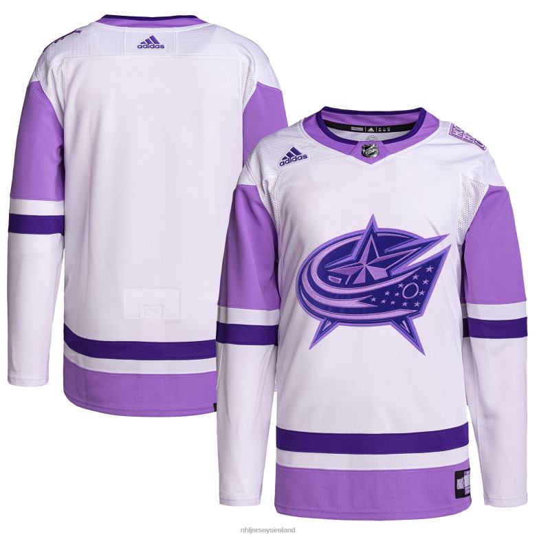 NHL Men Columbus Blue Jackets Adidas White/Purple Hockey Fights Cancer Primegreen Authentic Blank Practice Jersey D002V1045 Clothing