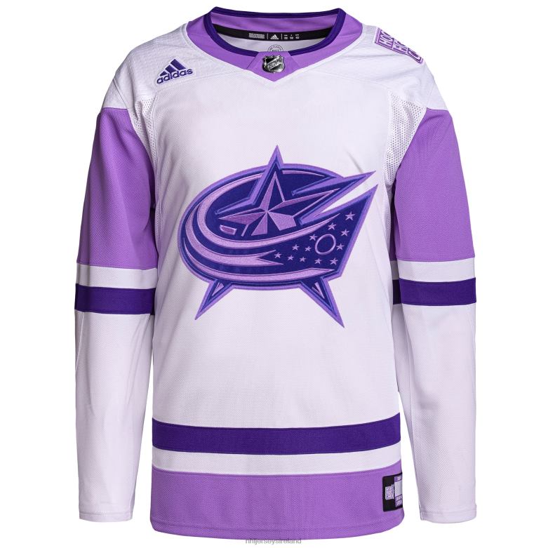 NHL Men Columbus Blue Jackets Adidas White/Purple Hockey Fights Cancer Primegreen Authentic Blank Practice Jersey D002V1045 Clothing