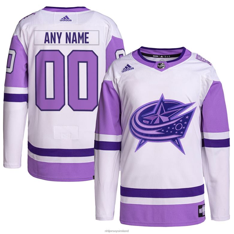 NHL Men Columbus Blue Jackets Adidas White/Purple Hockey Fights Cancer Primegreen Authentic Custom Jersey D002V2088 Clothing
