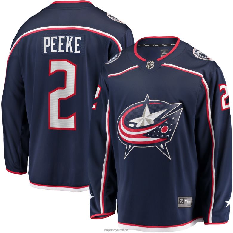 NHL Men Columbus Blue Jackets Andrew Peeke Fanatics Branded Navy Home Breakaway Player Jersey D002V1355 Clothing
