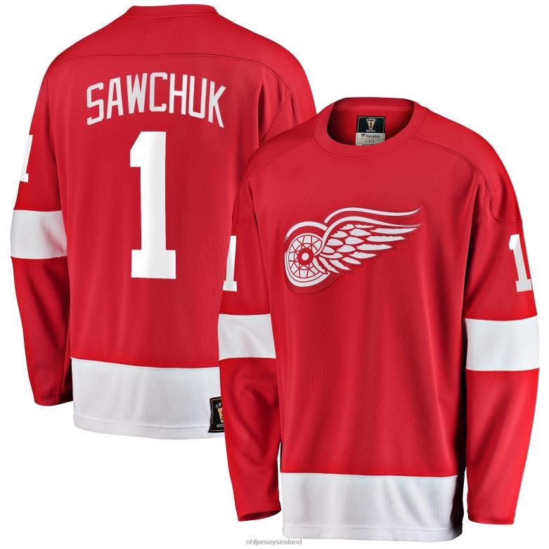 NHL Men Detroit Red Wings Terry Sawchuk Fanatics Branded Red Premier Breakaway Retired Player Jersey D002V1290 Clothing