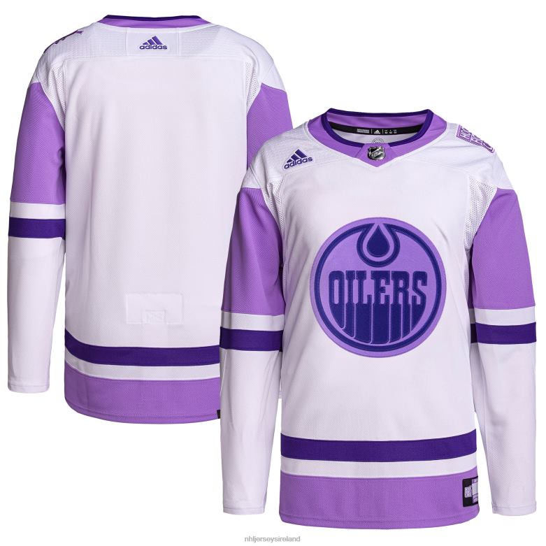 NHL Men Edmonton Oilers Adidas White/Purple Hockey Fights Cancer Primegreen Authentic Blank Practice Jersey D002V1546 Clothing