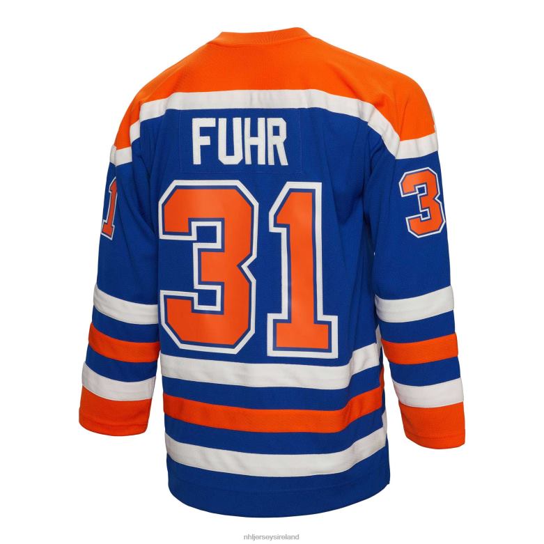 NHL Men Edmonton Oilers Grant Fuhr Mitchell  Ness Royal 1986 Blue Line Player Jersey D002V1182 Clothing