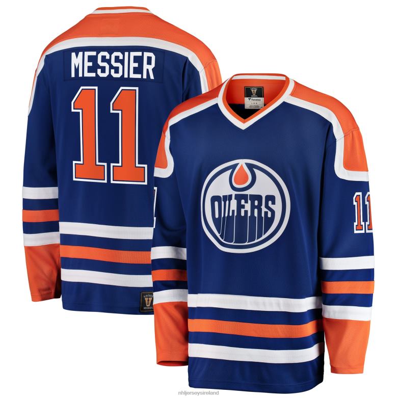 NHL Men Edmonton Oilers Mark Messier Fanatics Branded Blue Premier Breakaway Retired Player Jersey D002V558 Clothing