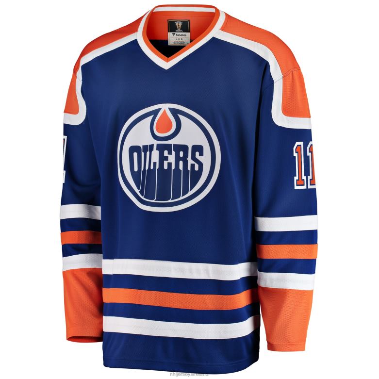 NHL Men Edmonton Oilers Mark Messier Fanatics Branded Blue Premier Breakaway Retired Player Jersey D002V558 Clothing