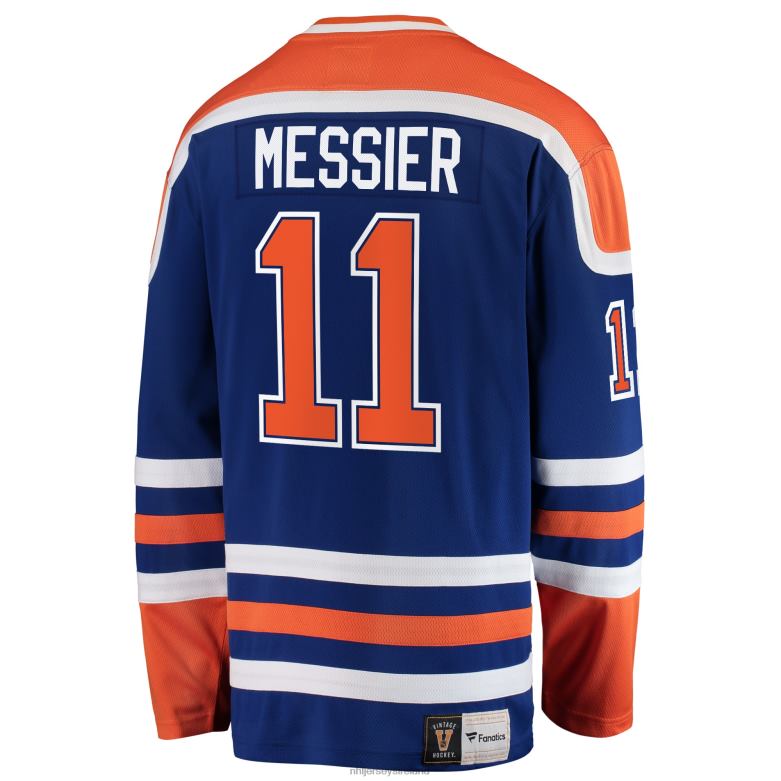 NHL Men Edmonton Oilers Mark Messier Fanatics Branded Blue Premier Breakaway Retired Player Jersey D002V558 Clothing