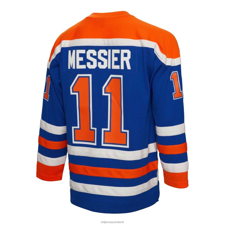 NHL Men Edmonton Oilers Mark Messier Mitchell  Ness Royal 1986 Blue Line Player Jersey D002V579 Clothing