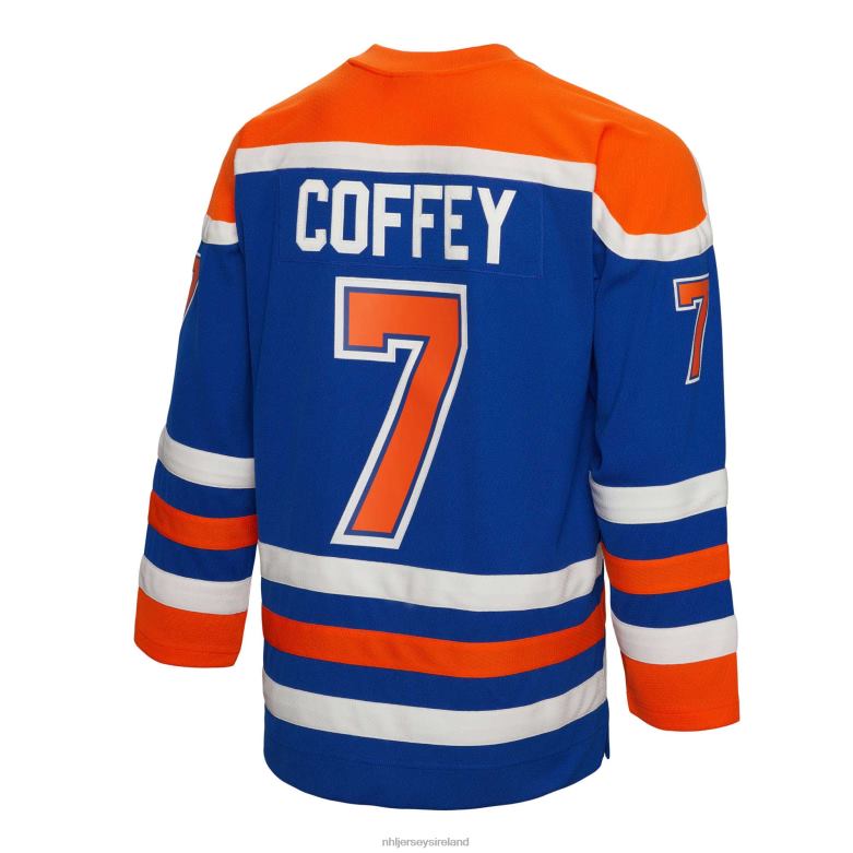 NHL Men Edmonton Oilers Paul Coffey Mitchell  Ness Royal 1986 Blue Line Player Jersey D002V1463 Clothing