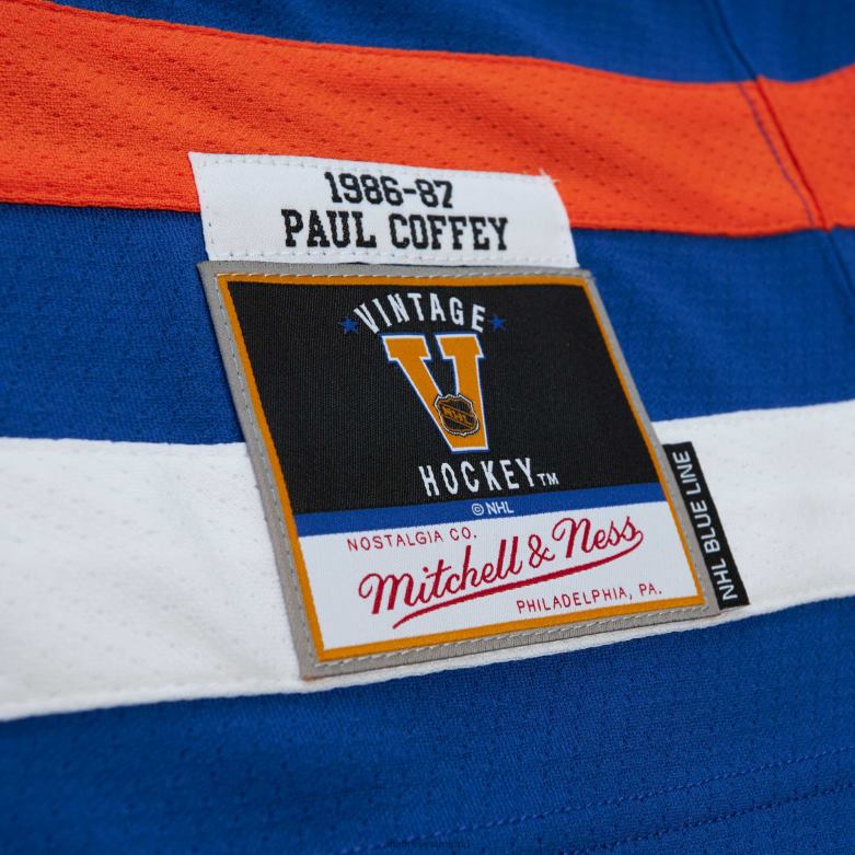 NHL Men Edmonton Oilers Paul Coffey Mitchell  Ness Royal 1986 Blue Line Player Jersey D002V1463 Clothing