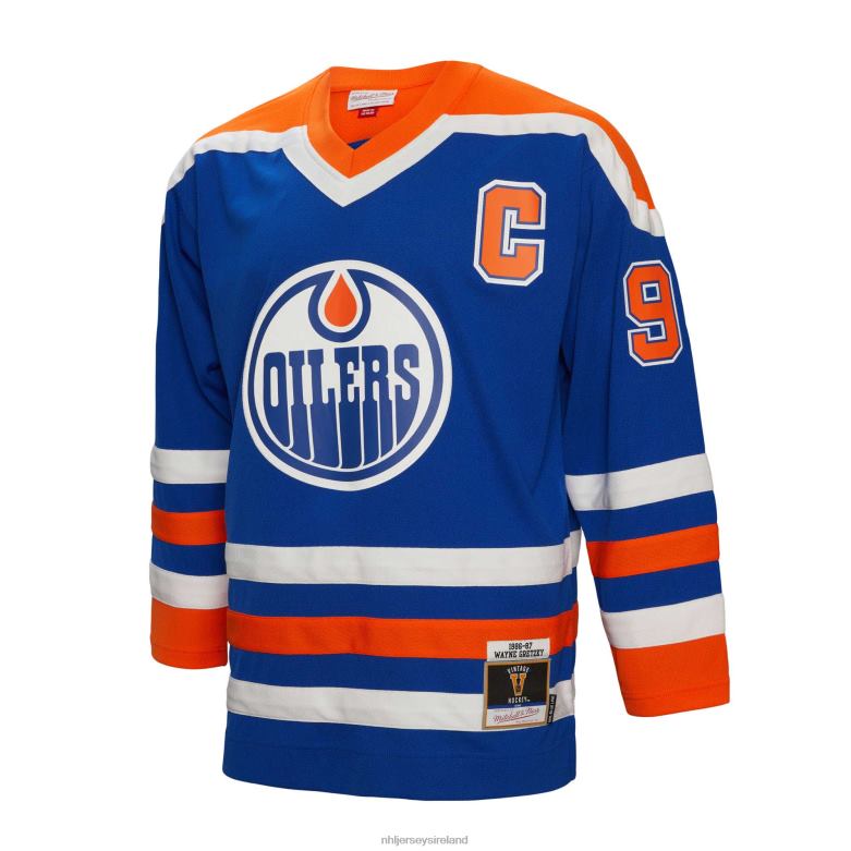 NHL Men Edmonton Oilers Wayne Gretzky Mitchell  Ness Royal 1986 Blue Line Player Jersey D002V135 Clothing