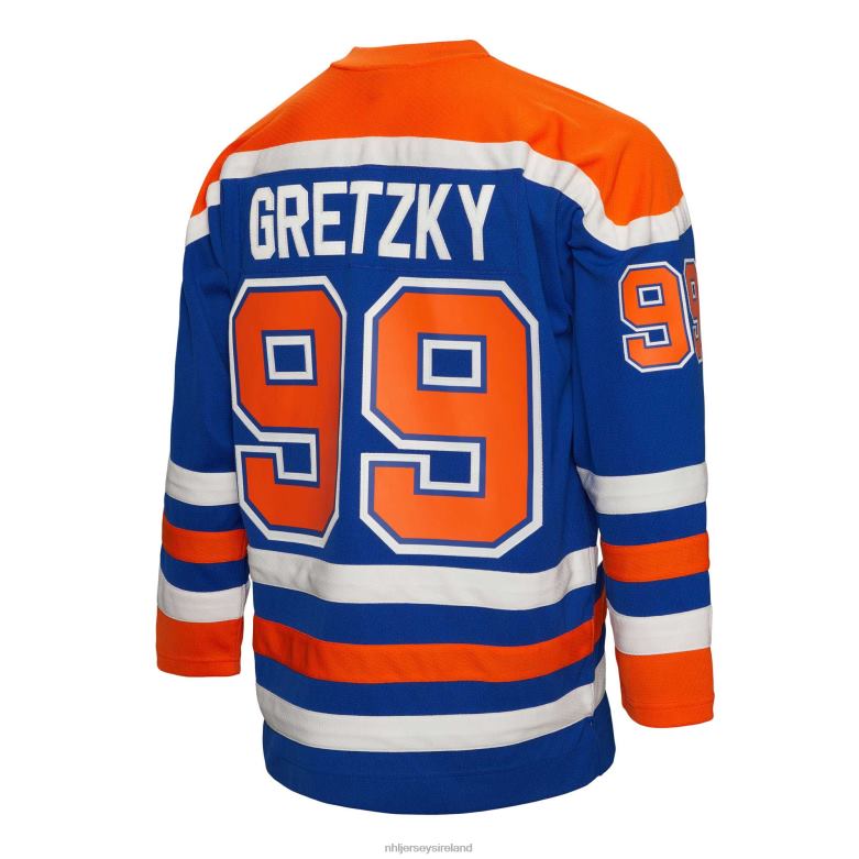 NHL Men Edmonton Oilers Wayne Gretzky Mitchell  Ness Royal 1986 Blue Line Player Jersey D002V135 Clothing