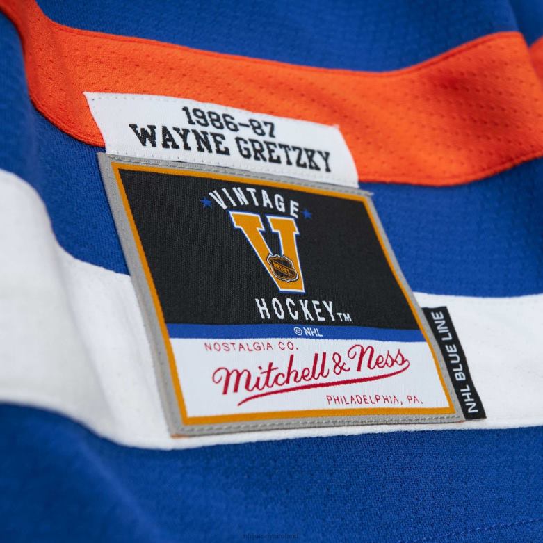 NHL Men Edmonton Oilers Wayne Gretzky Mitchell  Ness Royal 1986 Blue Line Player Jersey D002V135 Clothing