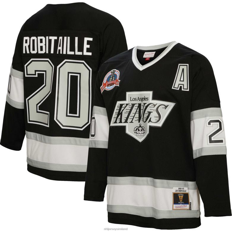 NHL Men Los Angeles Kings Luc Robitaille Mitchell  Ness Black 1992 Blue Line Player Jersey D002V564 Clothing