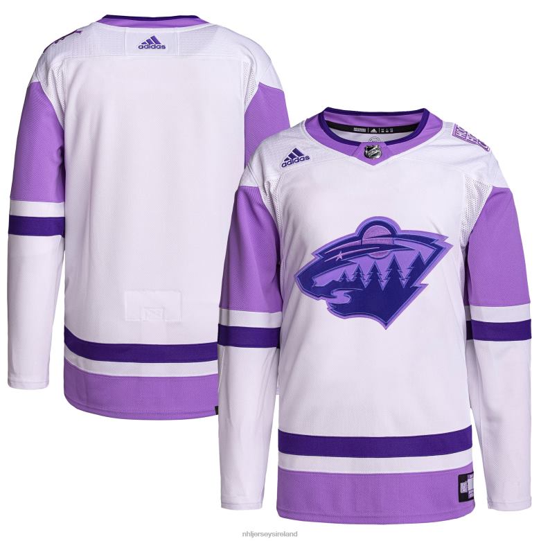 NHL Men Minnesota Wild Adidas White/Purple Hockey Fights Cancer Primegreen Authentic Blank Practice Jersey D002V861 Clothing
