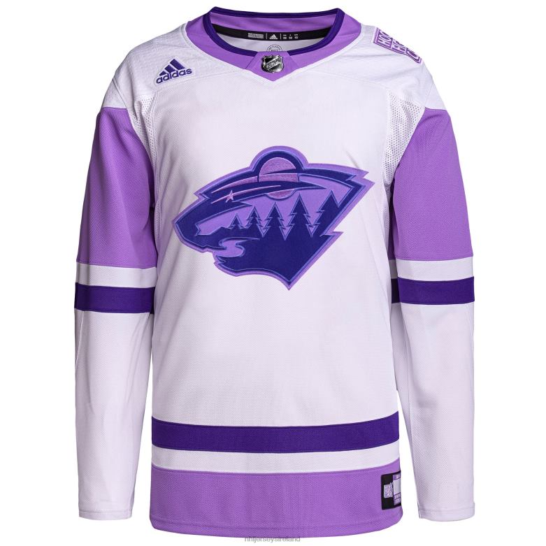 NHL Men Minnesota Wild Adidas White/Purple Hockey Fights Cancer Primegreen Authentic Blank Practice Jersey D002V861 Clothing