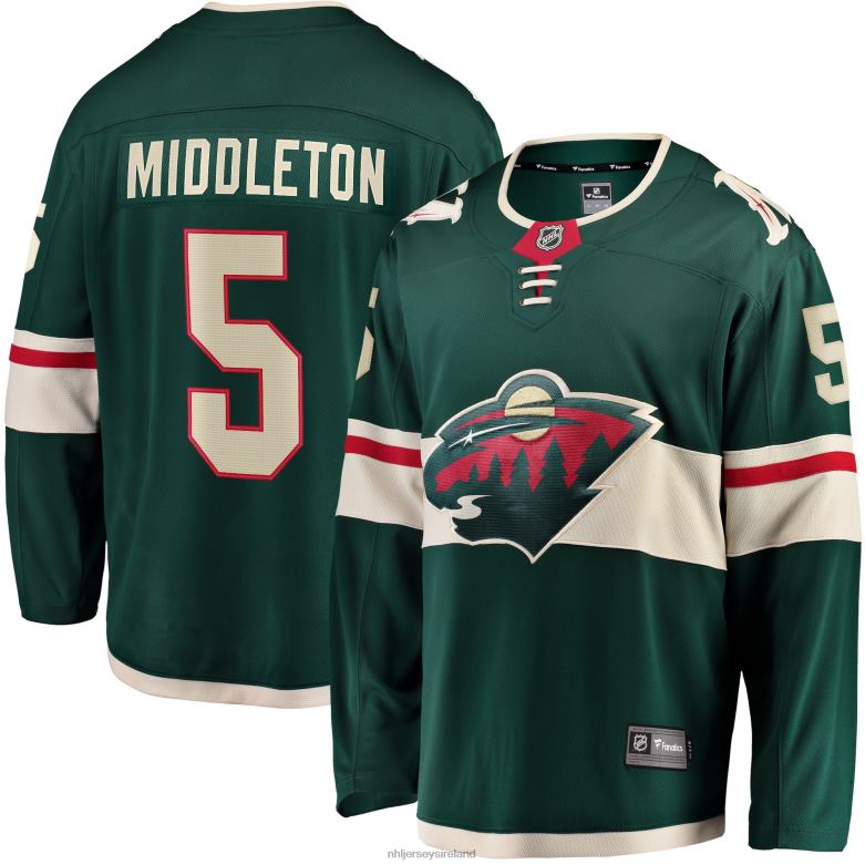 NHL Men Minnesota Wild Jake Middleton Fanatics Branded Green Home Breakaway Player Jersey D002V902 Clothing