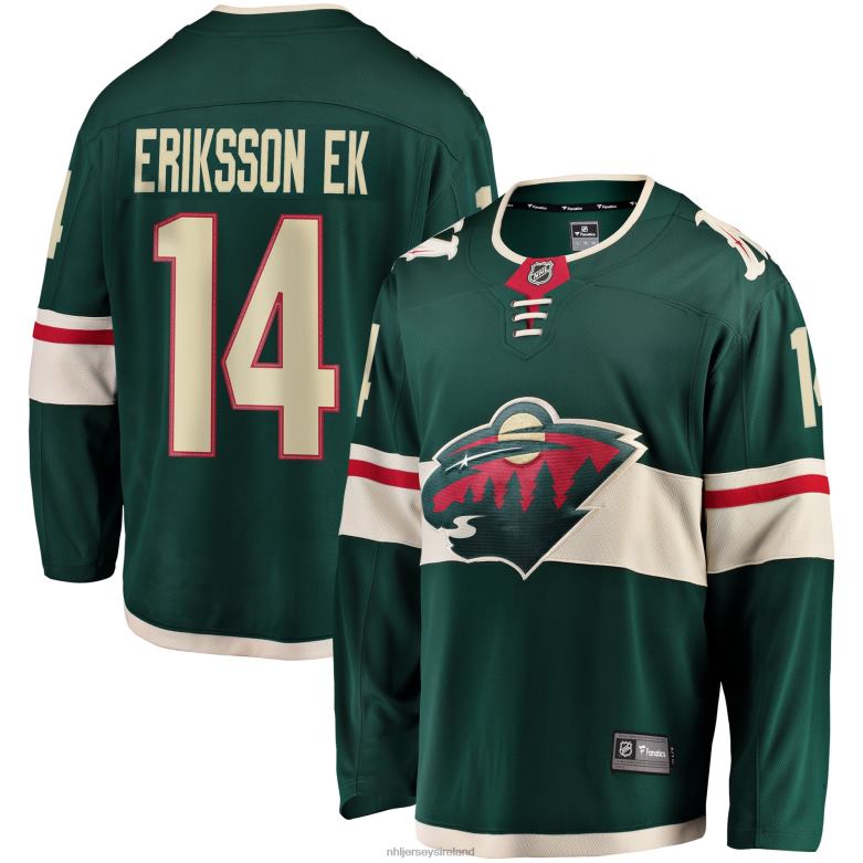 NHL Men Minnesota Wild Joel Eriksson Ek Fanatics Branded Green Breakaway Jersey D002V769 Clothing
