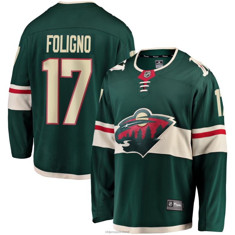 NHL Men Minnesota Wild Marcus Foligno Fanatics Branded Green Breakaway Jersey D002V472 Clothing