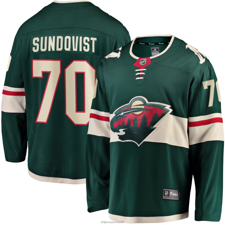 NHL Men Minnesota Wild Oskar Sundqvist Fanatics Branded Green Home Breakaway Jersey D002V1531 Clothing