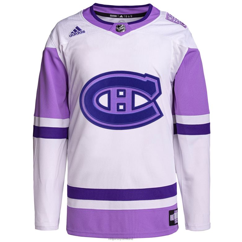 NHL Men Montreal Canadiens Adidas White/Purple Hockey Fights Cancer Primegreen Authentic Blank Practice Jersey D002V1642 Clothing