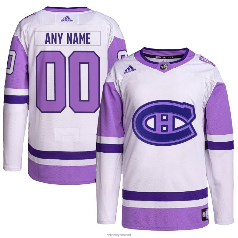 NHL Men Montreal Canadiens Adidas White/Purple Hockey Fights Cancer Primegreen Authentic Custom Jersey D002V2092 Clothing