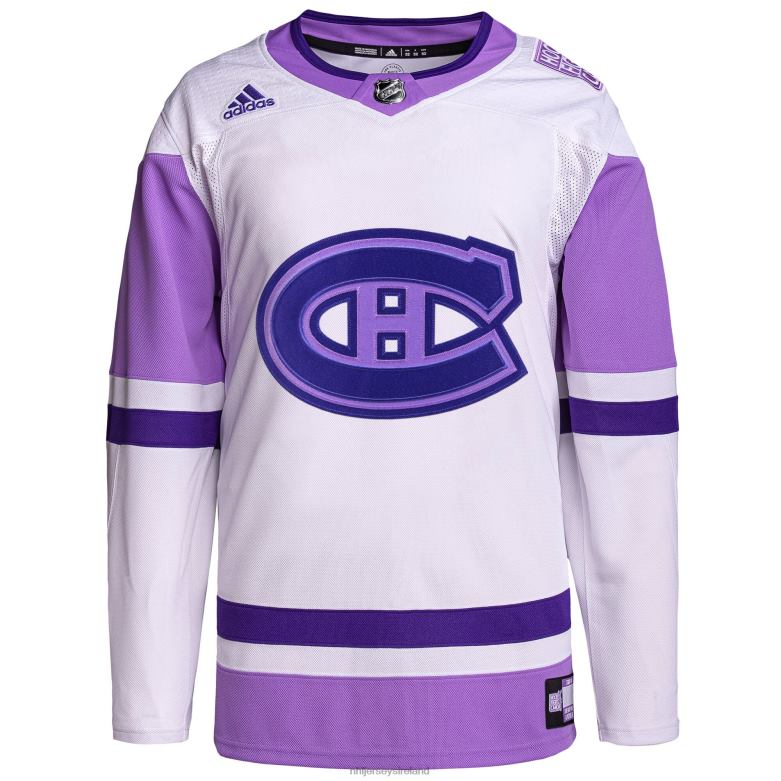 NHL Men Montreal Canadiens Adidas White/Purple Hockey Fights Cancer Primegreen Authentic Custom Jersey D002V2092 Clothing