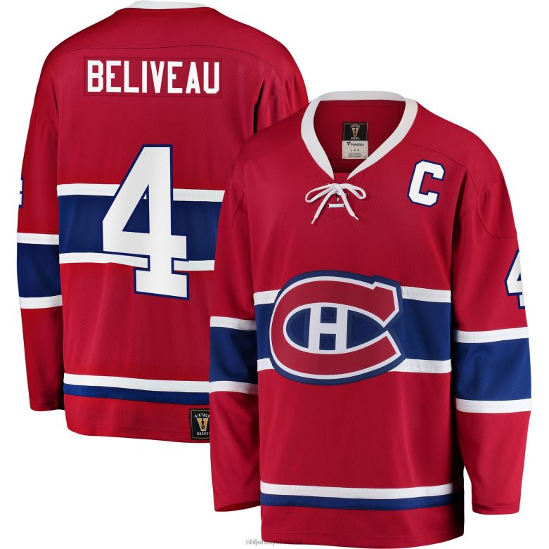 NHL Men Montreal Canadiens Jean Beliveau Fanatics Branded Red Premier Breakaway Retired Player Jersey D002V1317 Clothing