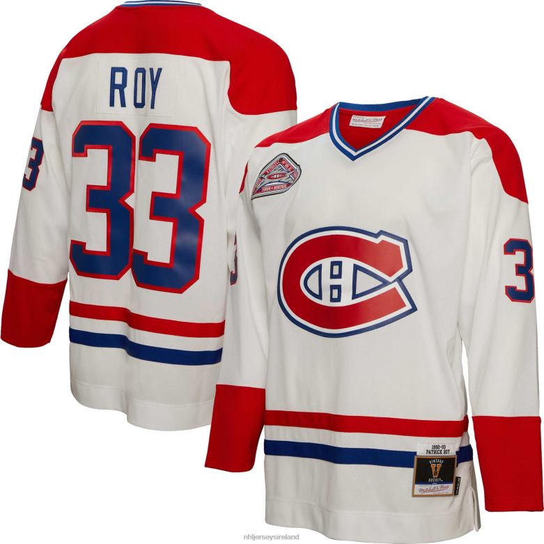NHL Men Montreal Canadiens Patrick Roy Mitchell  Ness White 1992 Blue Line Player Jersey D002V1000 Clothing