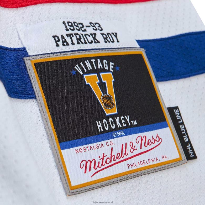 NHL Men Montreal Canadiens Patrick Roy Mitchell  Ness White 1992 Blue Line Player Jersey D002V1000 Clothing