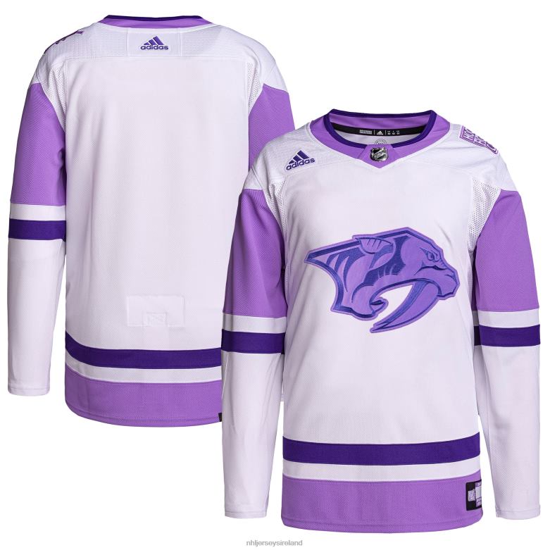 NHL Men Nashville Predators Adidas White/Purple Hockey Fights Cancer Primegreen Authentic Blank Practice Jersey D002V688 Clothing