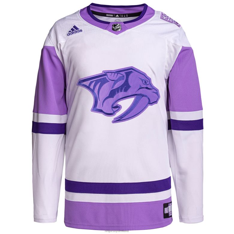 NHL Men Nashville Predators Adidas White/Purple Hockey Fights Cancer Primegreen Authentic Blank Practice Jersey D002V688 Clothing