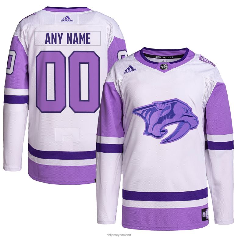 NHL Men Nashville Predators Adidas White/Purple Hockey Fights Cancer Primegreen Authentic Custom Jersey D002V2444 Clothing