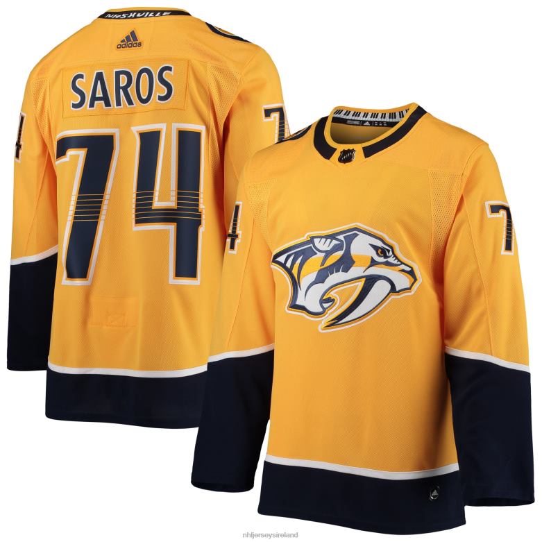 NHL Men Nashville Predators Juuse Saros Adidas Gold Home Authentic Player Jersey D002V790 Clothing