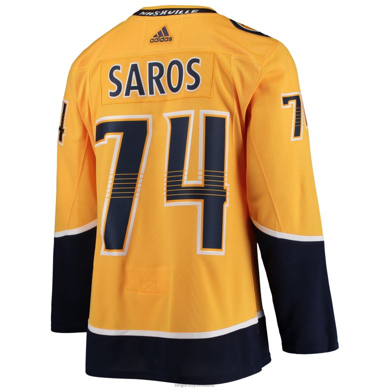 NHL Men Nashville Predators Juuse Saros Adidas Gold Home Authentic Player Jersey D002V790 Clothing