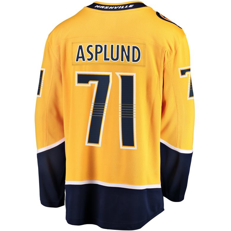 NHL Men Nashville Predators Rasmus Asplund Fanatics Branded Gold Home Breakaway Jersey D002V1915 Clothing